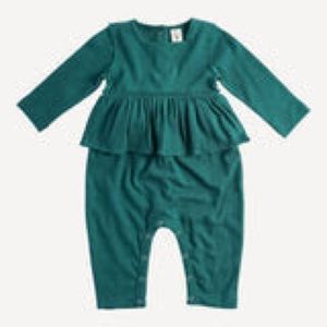 kate quinn | long sleeve ruffle balloon jumpsuit | teal | organic cotton